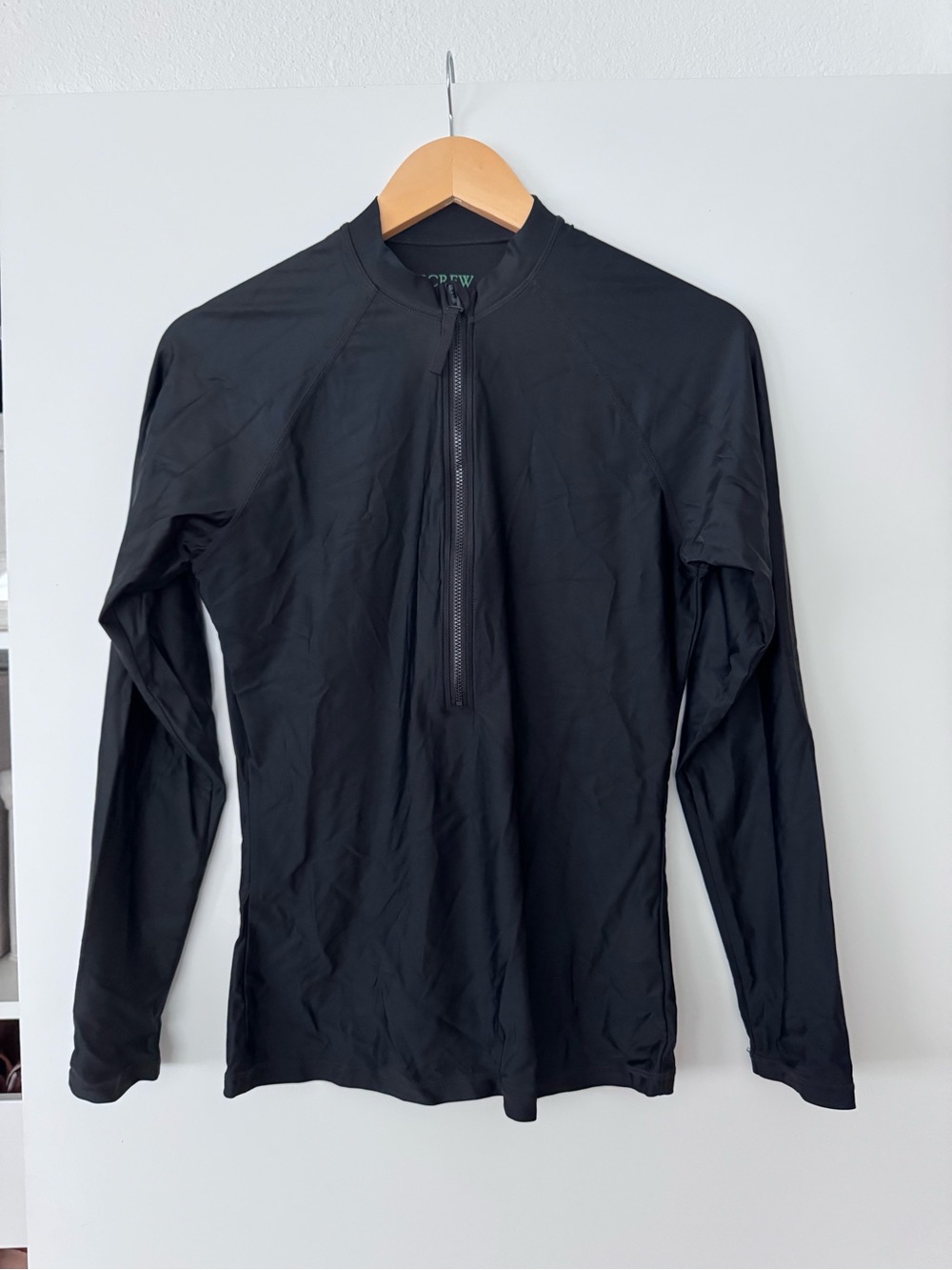J. Crew Rash Guard Classic Sculpt Black Long-Sleeve Zip Front